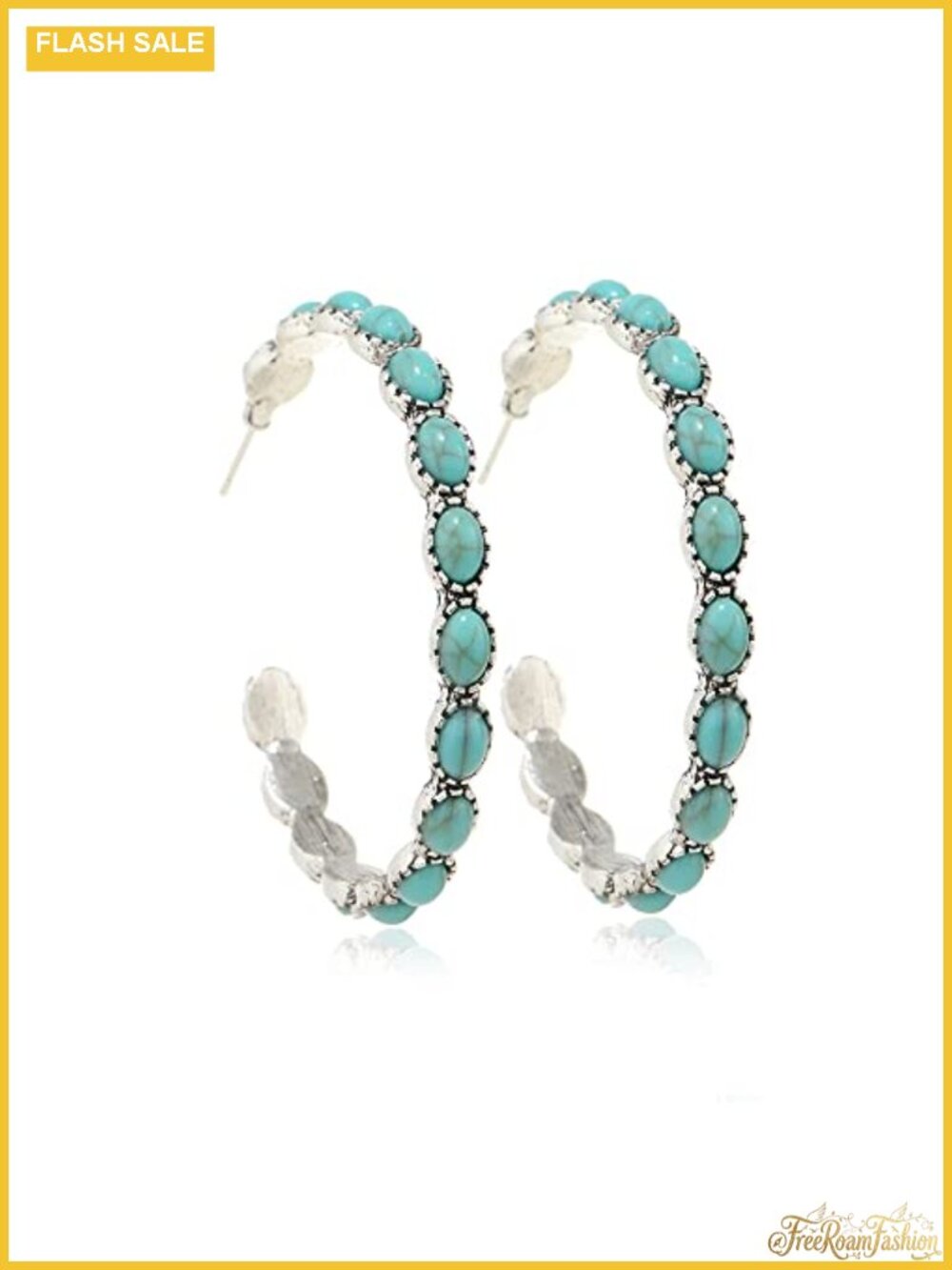 Turquoise Oval Drop Dangle Earrings Beaded Western Flower Teardrop